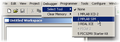 Debugger->Select Tool->MPLAB SIM